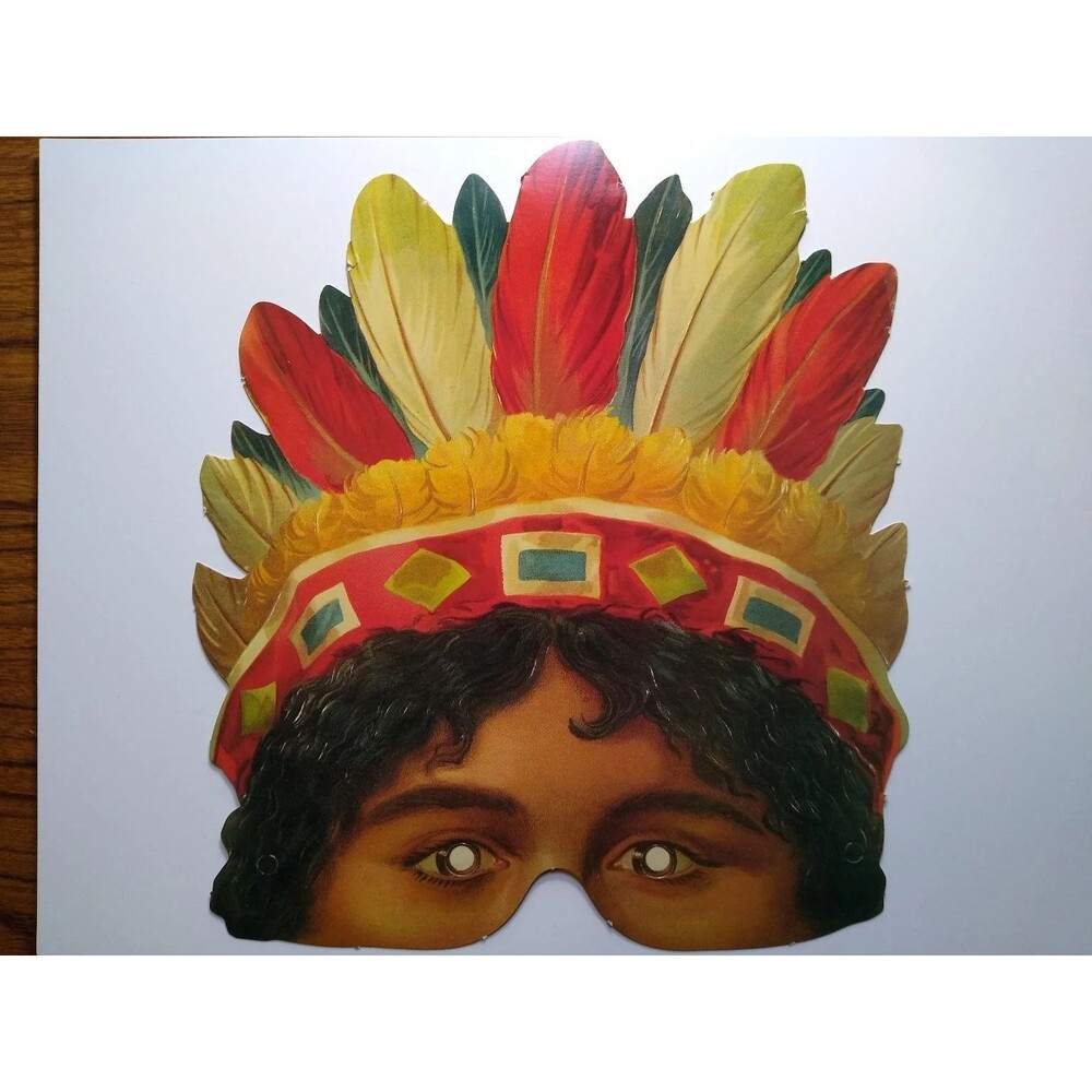 Vintage Paper Mask Feather Headdress Costume Accessory Unbranded